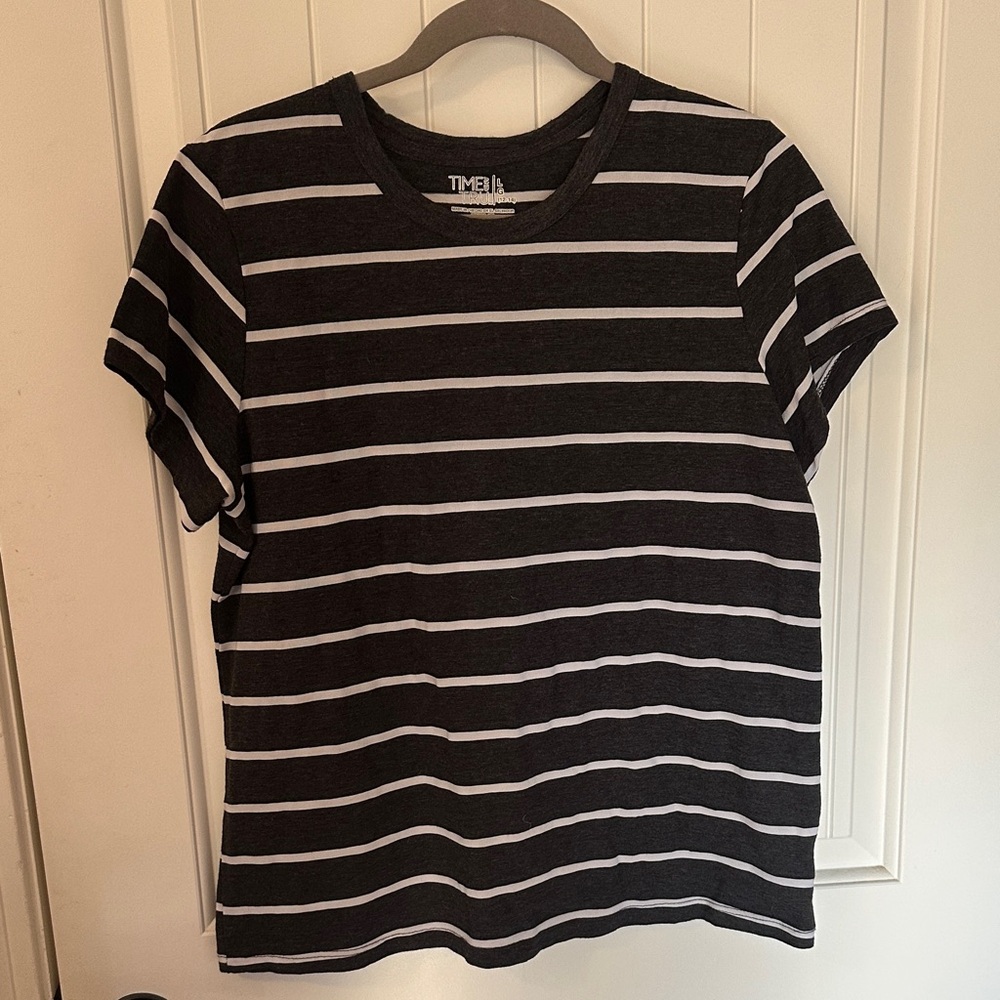 Time and Tru Dark Gray and White Striped Top